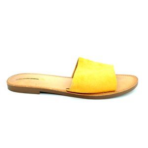 Soda‎ Womens Wide Band Slide Sandal Goldenrod Yellow Faux Suede Flat Heel 9